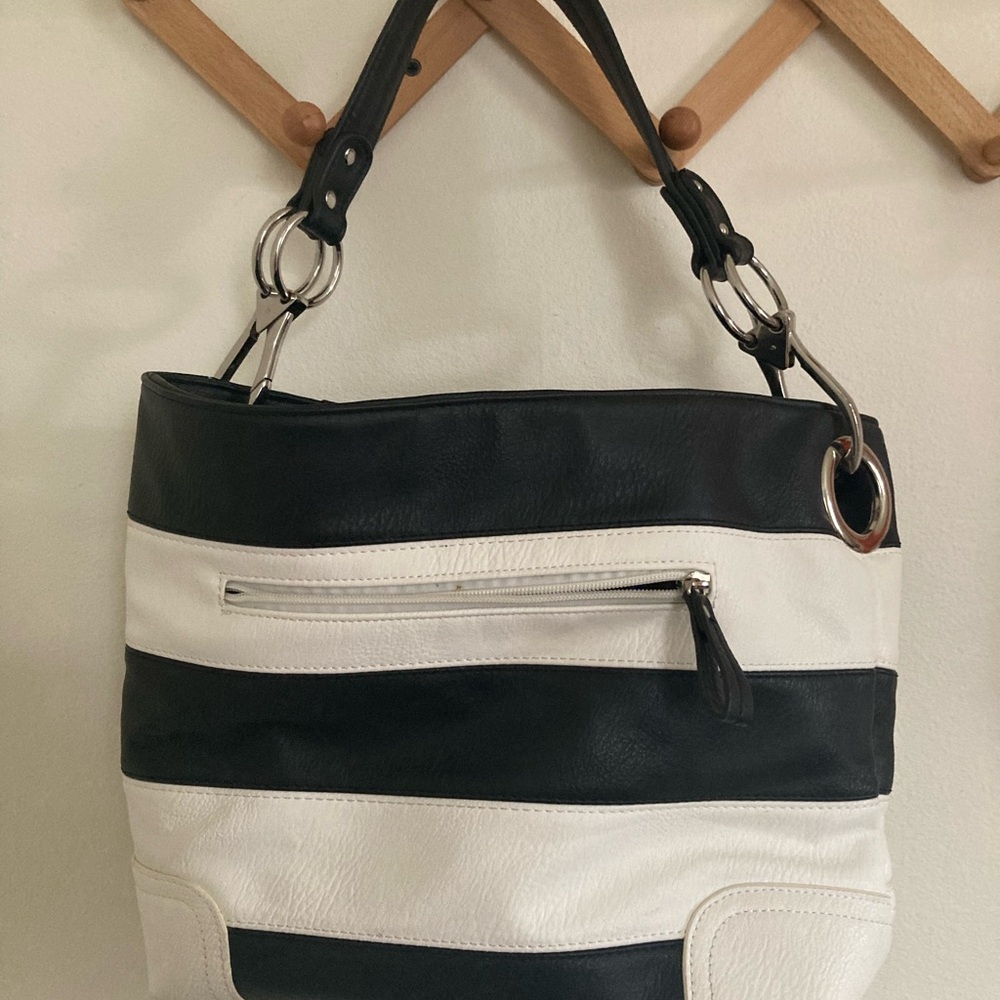 Black and White Striped Women's Bag